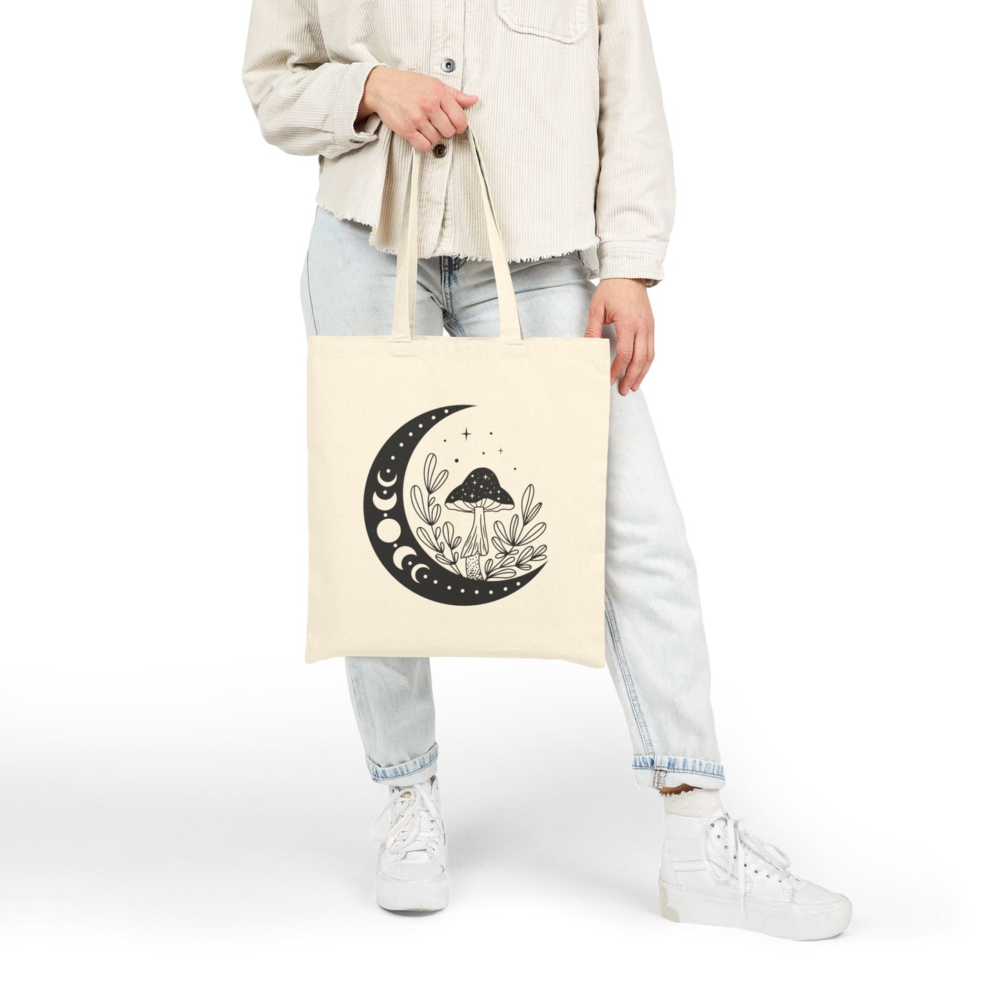 Moon Phases & Mushroom Silhouette Tote Bag | Cycles of Growth