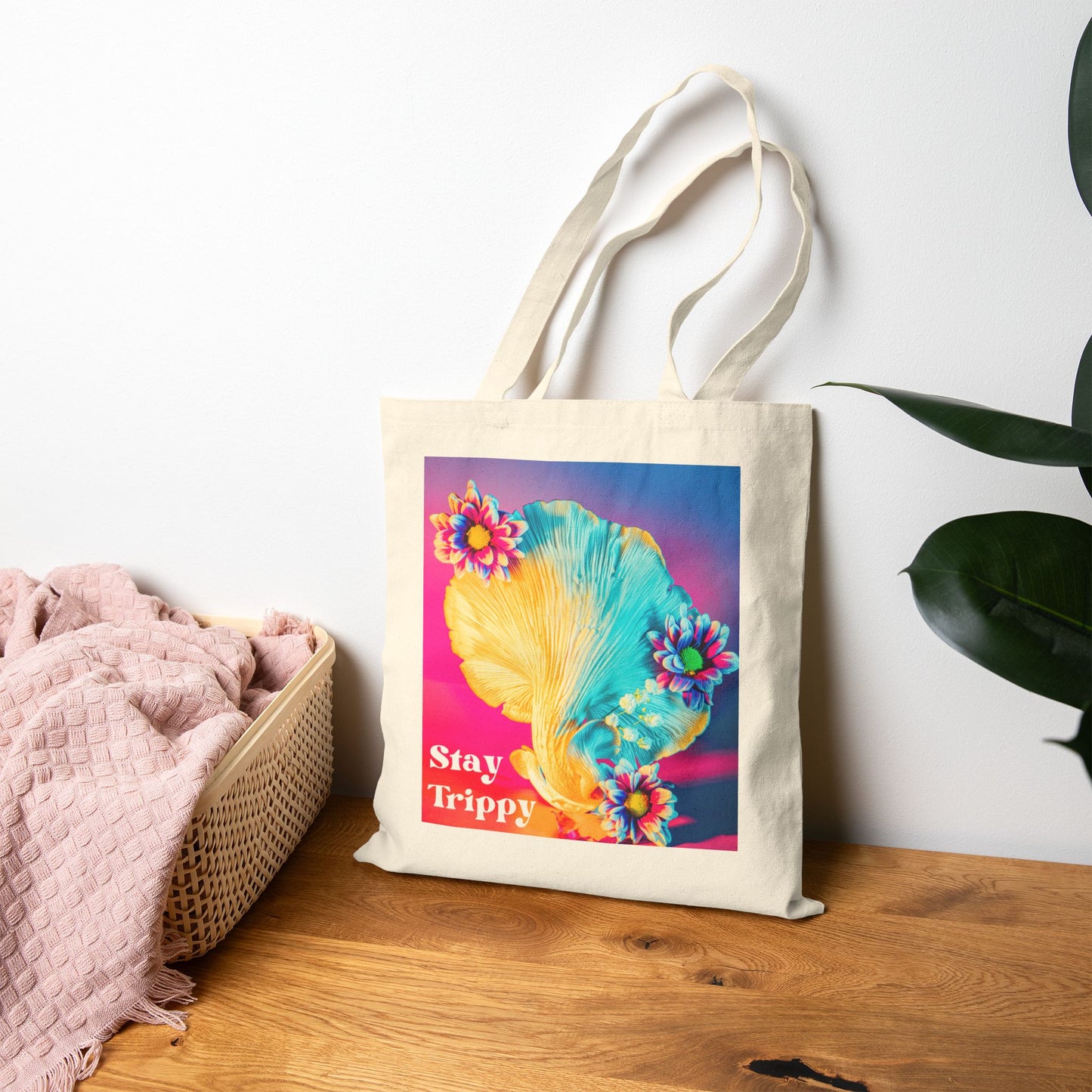 Stay Trippy Mushroom Tote Bag – Fun Graphic Canvas Tote
