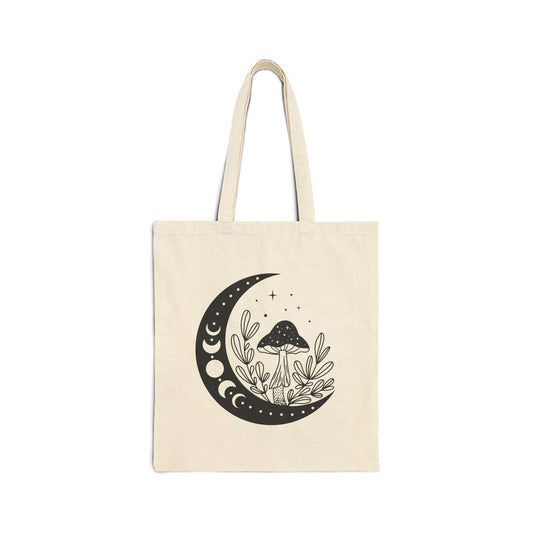 Moon Phases & Mushroom Silhouette Tote Bag | Cycles of Growth