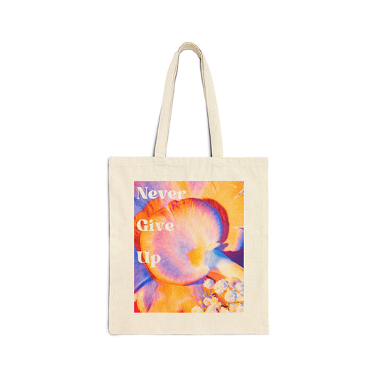 Never Give Up Mushroom Tote Bag – Inspirational Canvas Tote
