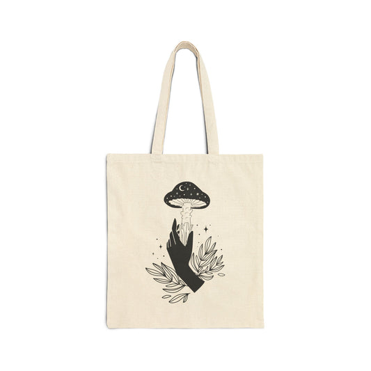 Hand & Mushroom Silhouette Tote Bag | Symbol of Growth & Intention